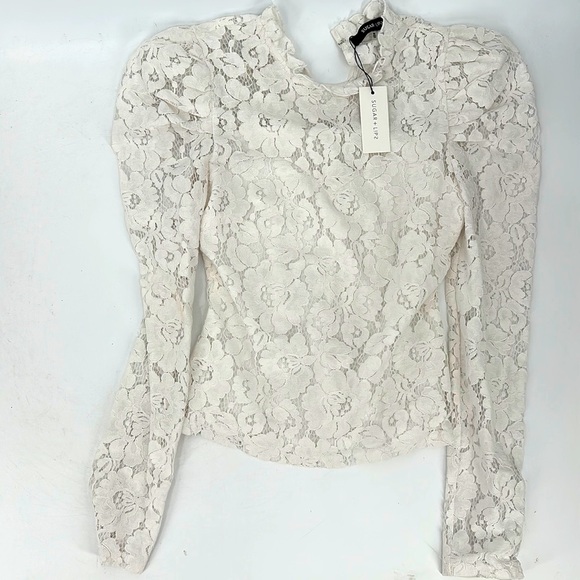 Sugarlips Tops - Sugar + Lips top size XS NWT white lace puff sleeve